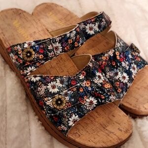 Alegria Floral Double Buckle Platform Slip On Sandals